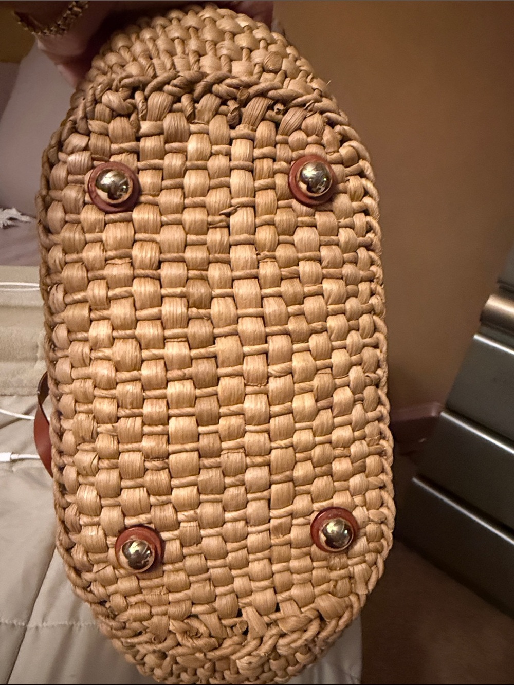 Michael Kors Tan Straw Tote with Brown Leather Accents and Gold Hardware - Picture 3 of 5